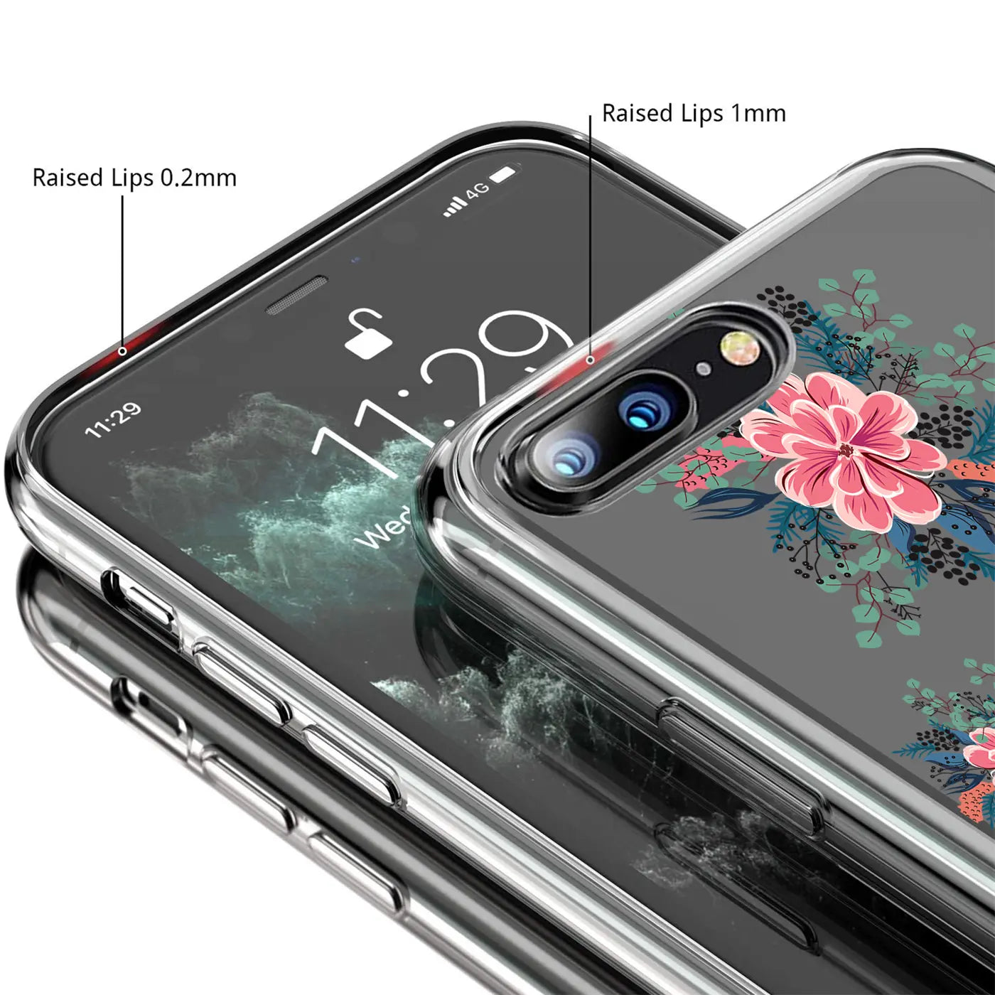 Klarer TPU-Schutz für iPhone 7 Plus/8 Plus mit Blumenmuster, Nahaufnahme, von oben