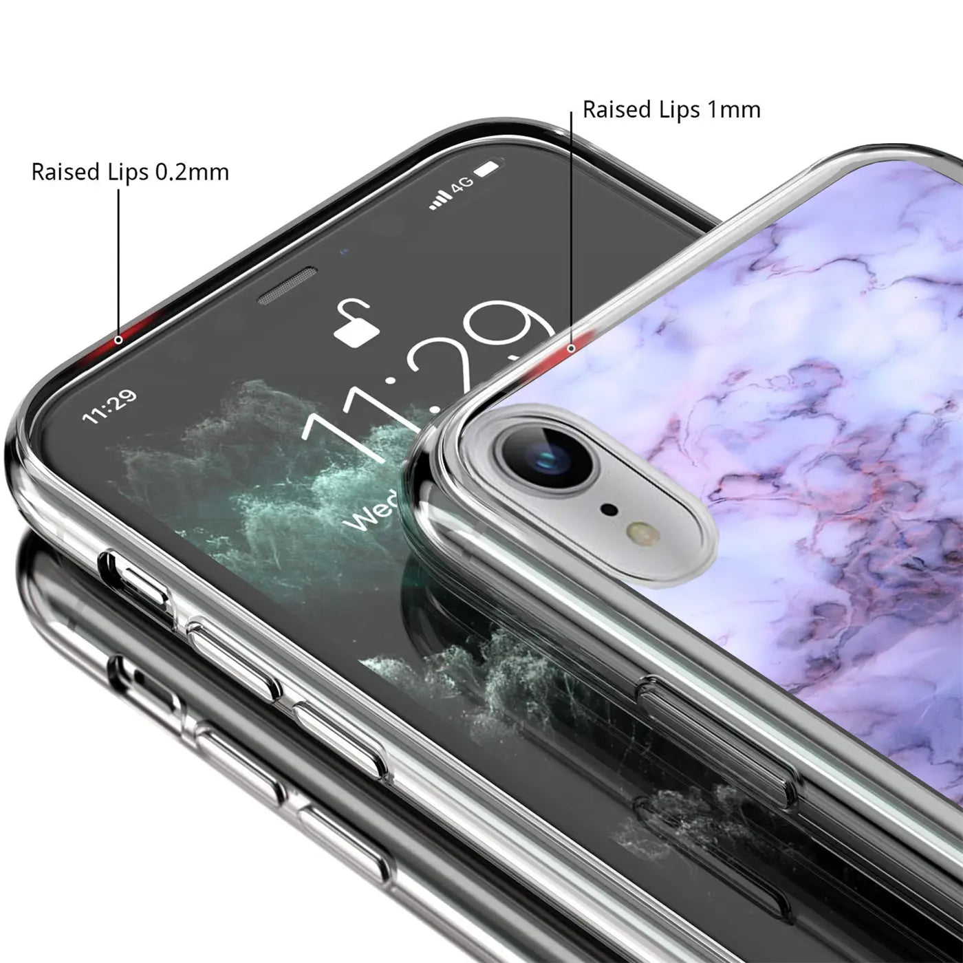iPhone XR Hülle, transparentes TPU, Marmormuster, Nahaufnahme