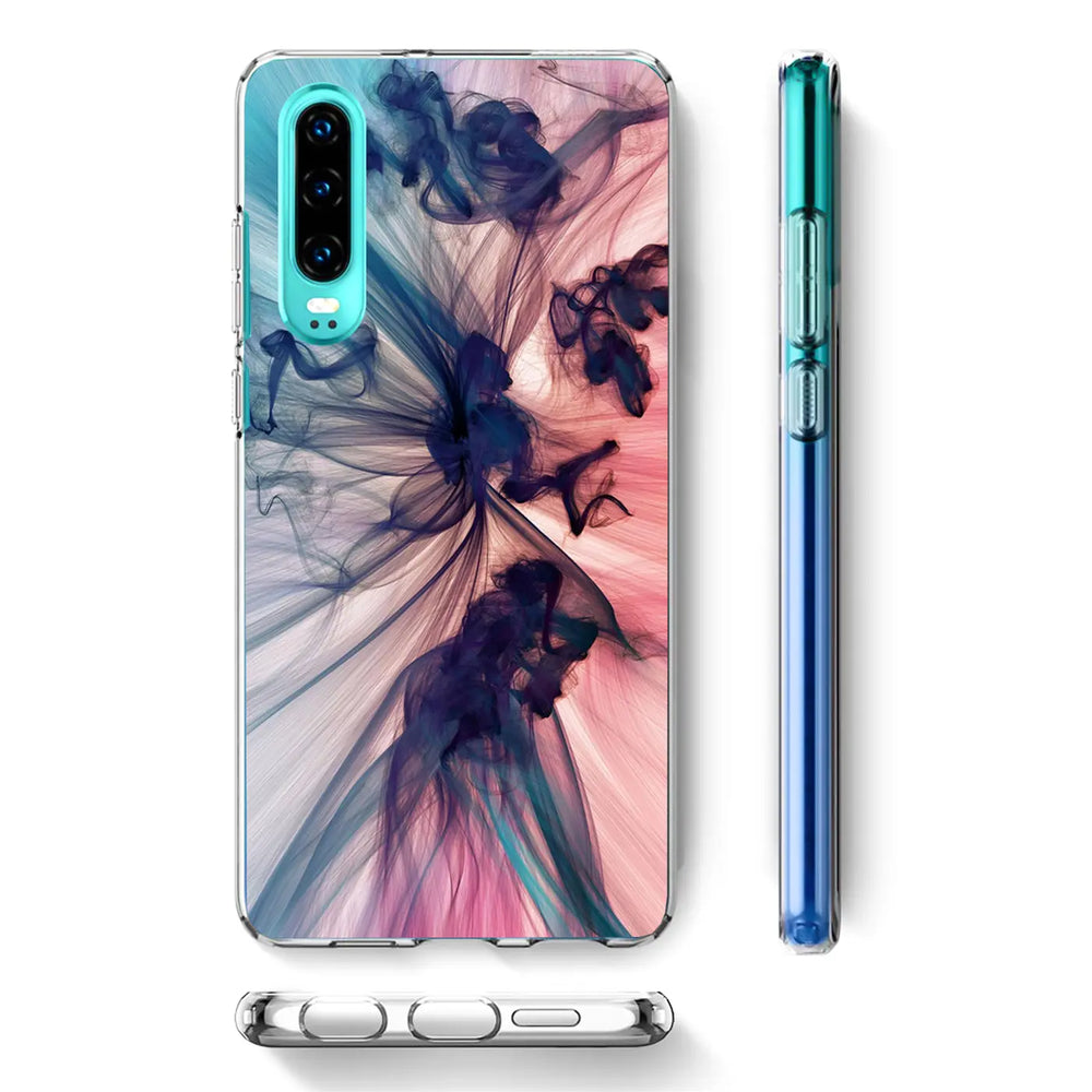 TPU Hülle für Huawei P30 Pro, transparent, Rauch-Motiv, Vorder- und Seitenansicht