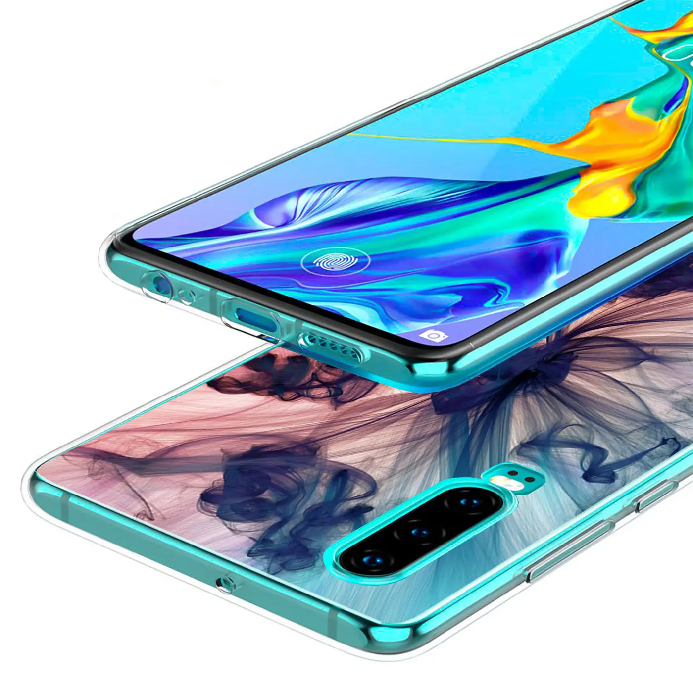 Huawei P30 Hülle, transparentes TPU, Motivdruck, von oben/schräg