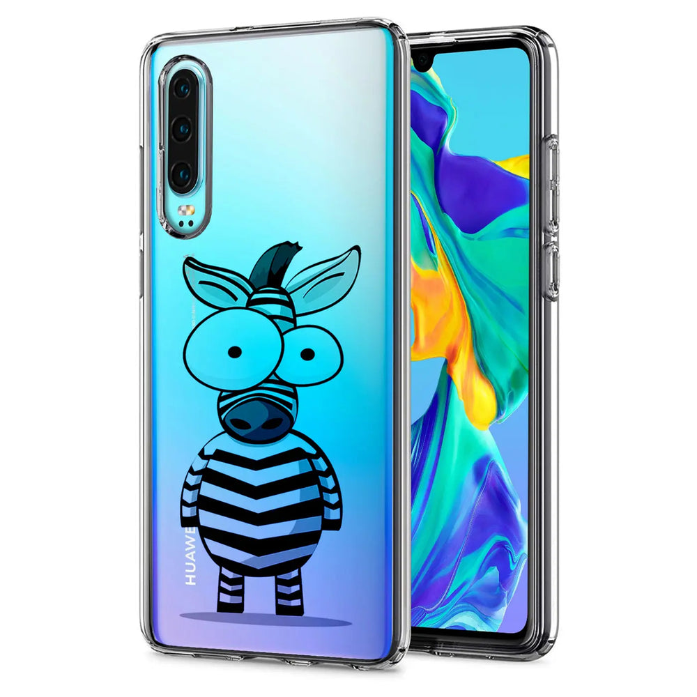 TPU Hülle mit Zebradesign für Huawei P30 Pro, transparent, Vorder- und Seitenansicht
