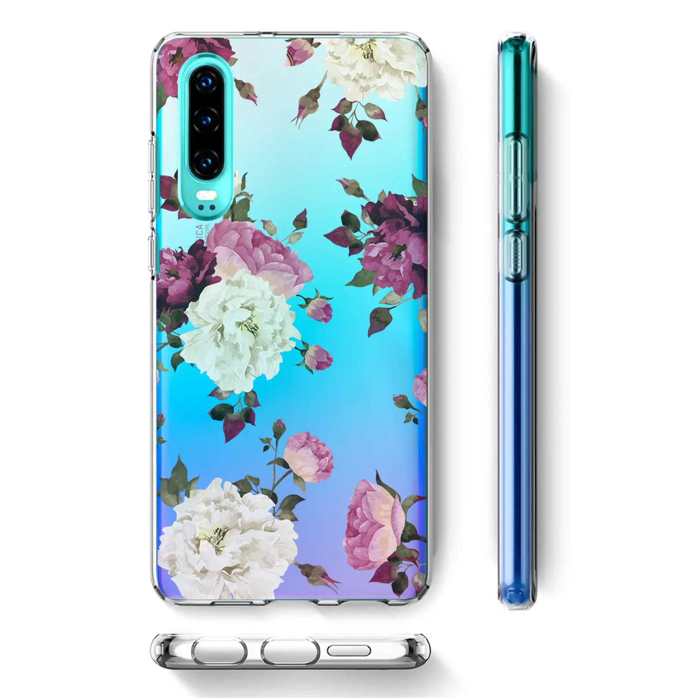 TPU-Hülle mit Blumenmuster für Huawei P30, Vorder- und Seitenansicht