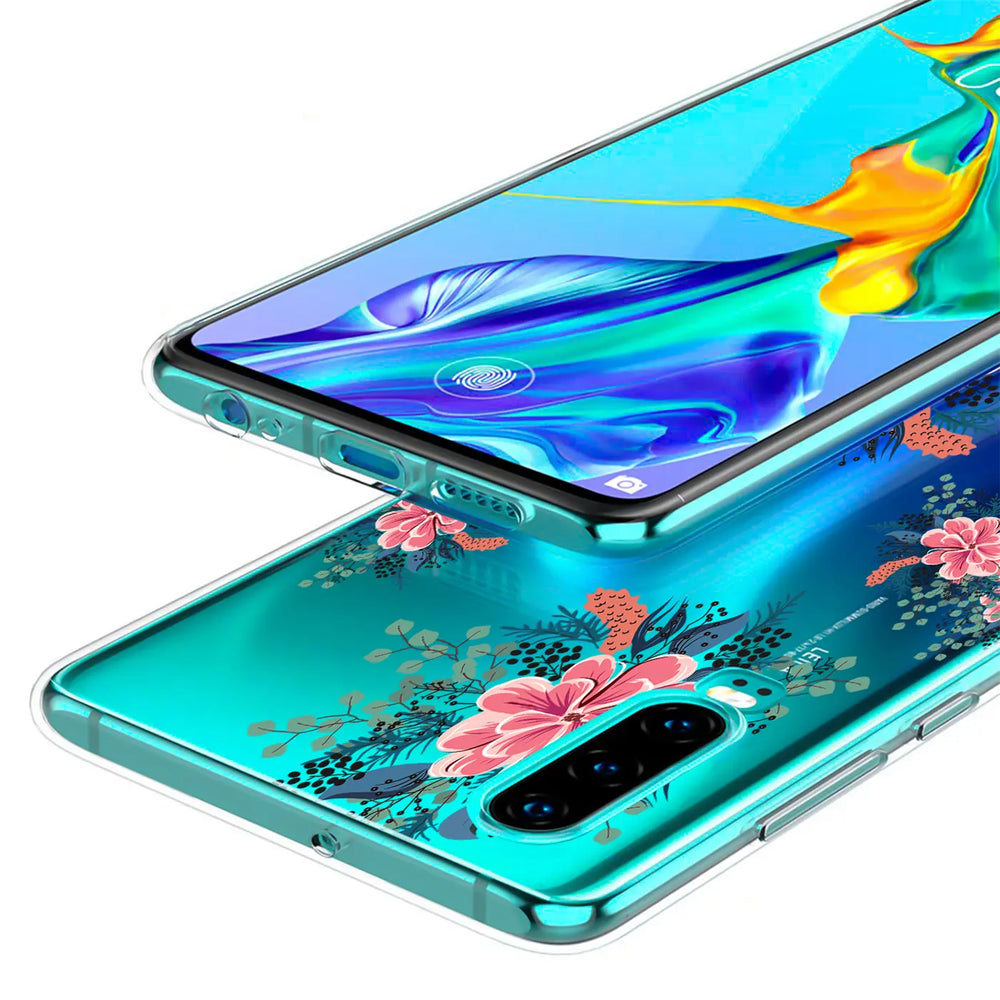 TPU Hülle mit Blumenmuster für Huawei P30 Pro, transparent, von oben/schräg