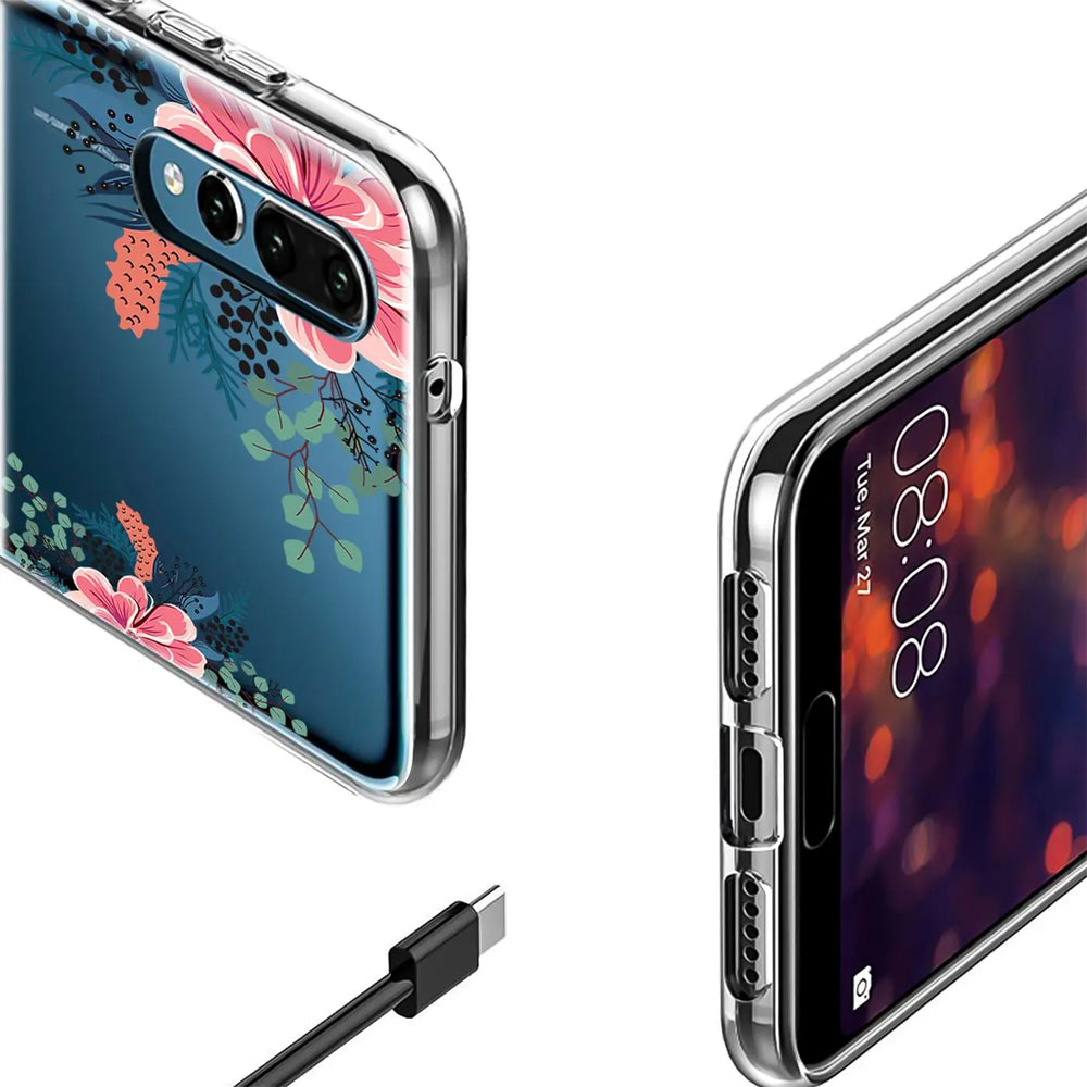 Transparente TPU-Hülle mit Blumenmuster für Huawei P30 Pro, Seitenansicht.