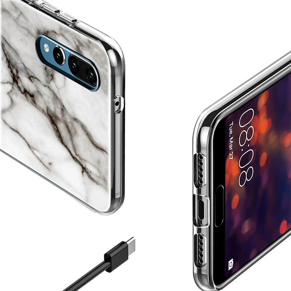 Huawei P30 Pro Hülle, Marmormuster, TPU, Nahaufnahme, Ladekabel