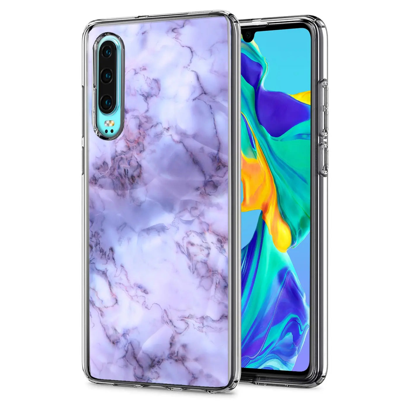 TPU Hülle mit Marmormuster für Huawei P30, Vorder- und Rückansicht, transparent