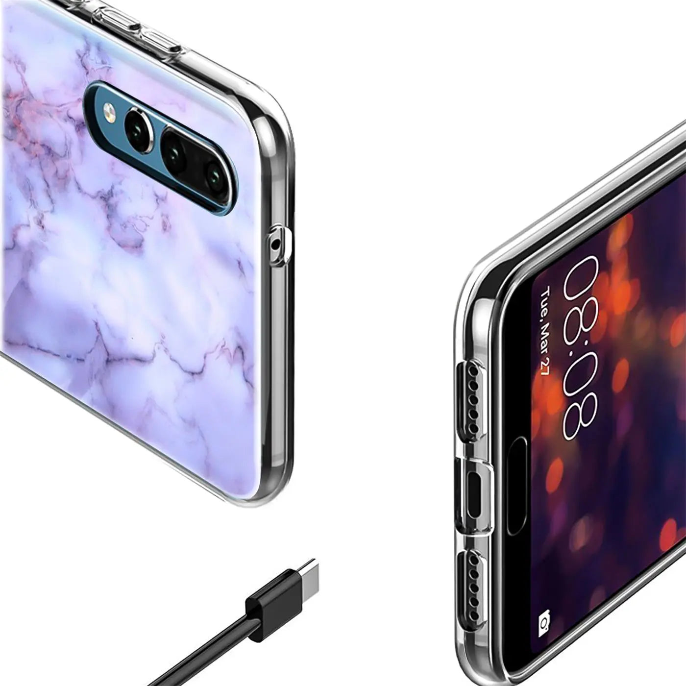 TPU Hülle mit Marmormuster für Huawei P30, Nahaufnahme, von vorne und von der Seite
