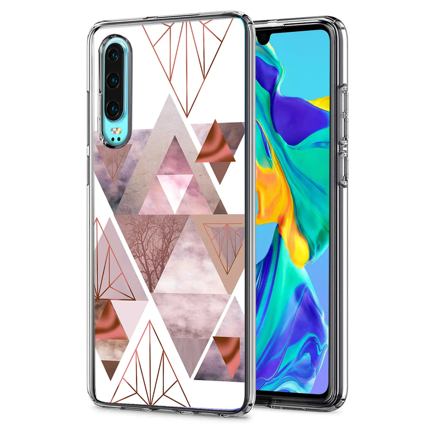 Transparente TPU-Hülle mit geometrischem Muster in Roségold und Rosa für Huawei P30.