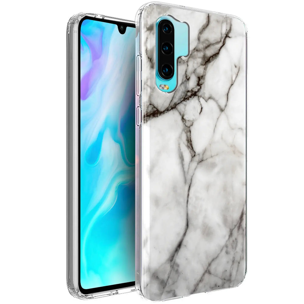 TPU Hülle mit Marmormuster für Huawei P30 Pro, von vorne links gezeigt.