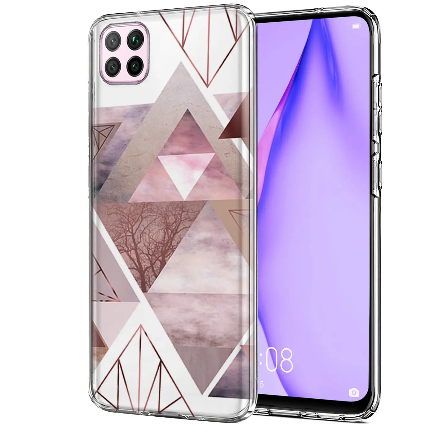 Transparente TPU-Hülle mit geometrischem Motiv auf Huawei P40 Lite, Vorderansicht