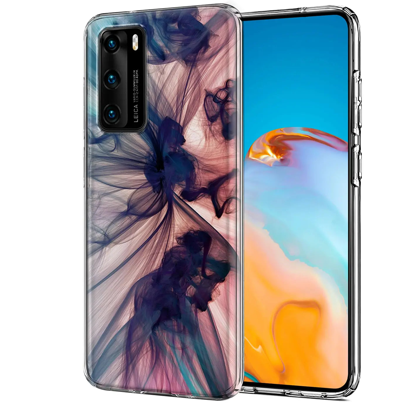 TPU Hülle mit Rauch-Motiv für Huawei P40, von vorne, transparent