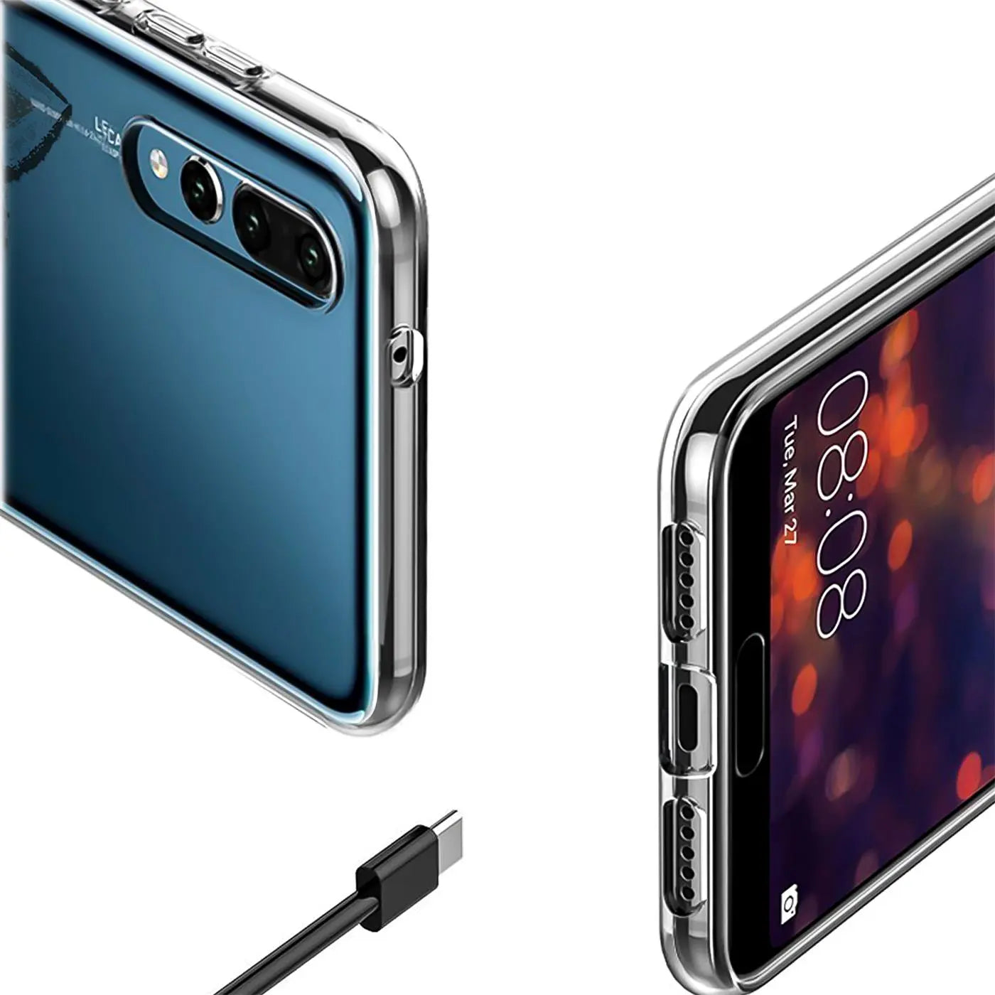 Transparente TPU-Hülle an Huawei P40 Pro, Seitenansicht.