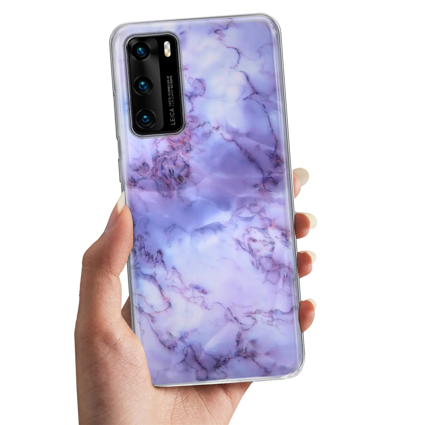 TPU Hülle mit Marmormuster in Lila/Weiß, von vorne, Huawei P40