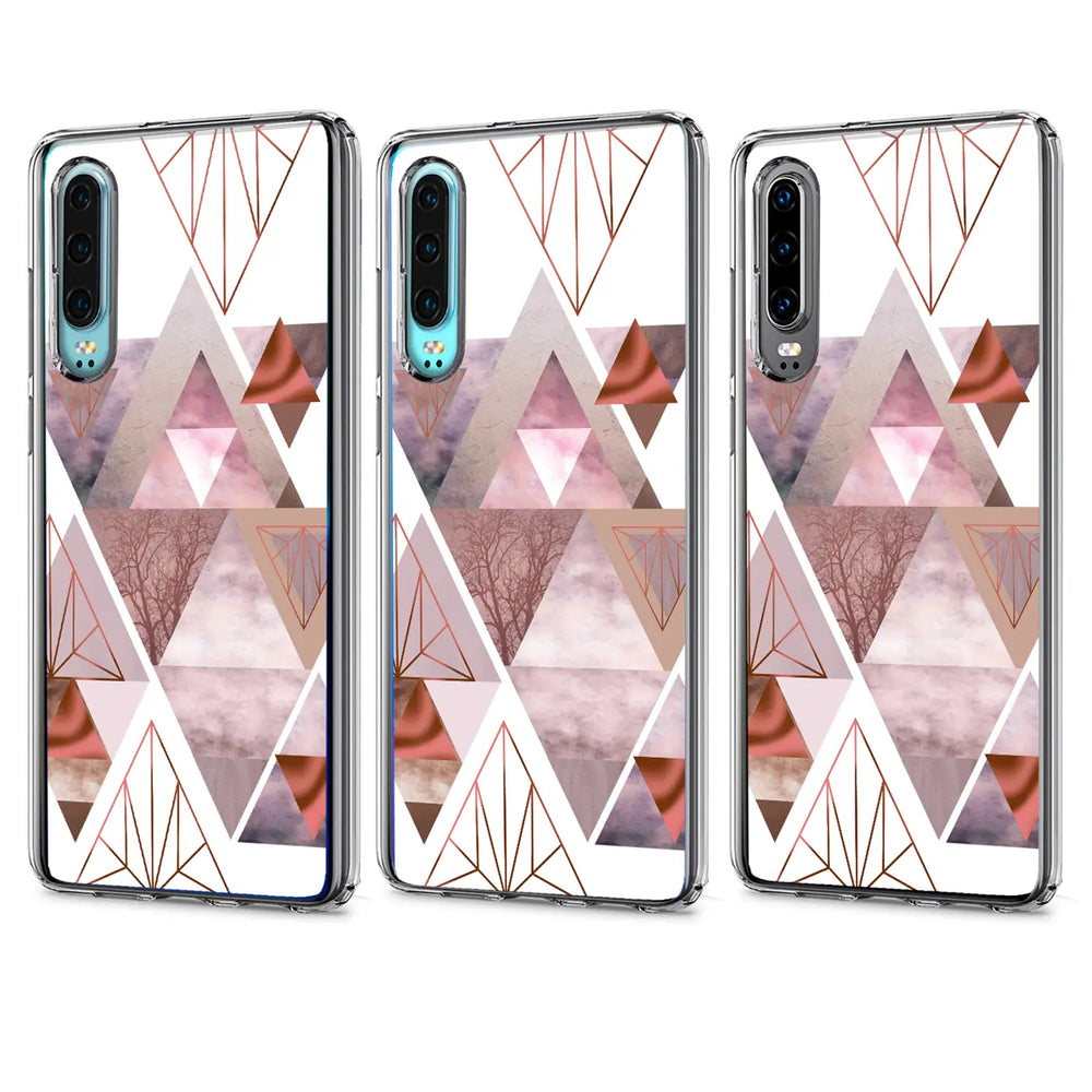 TPU Hülle für Huawei P30 Pro, rosa/gold geometrisches Muster, Rückansicht