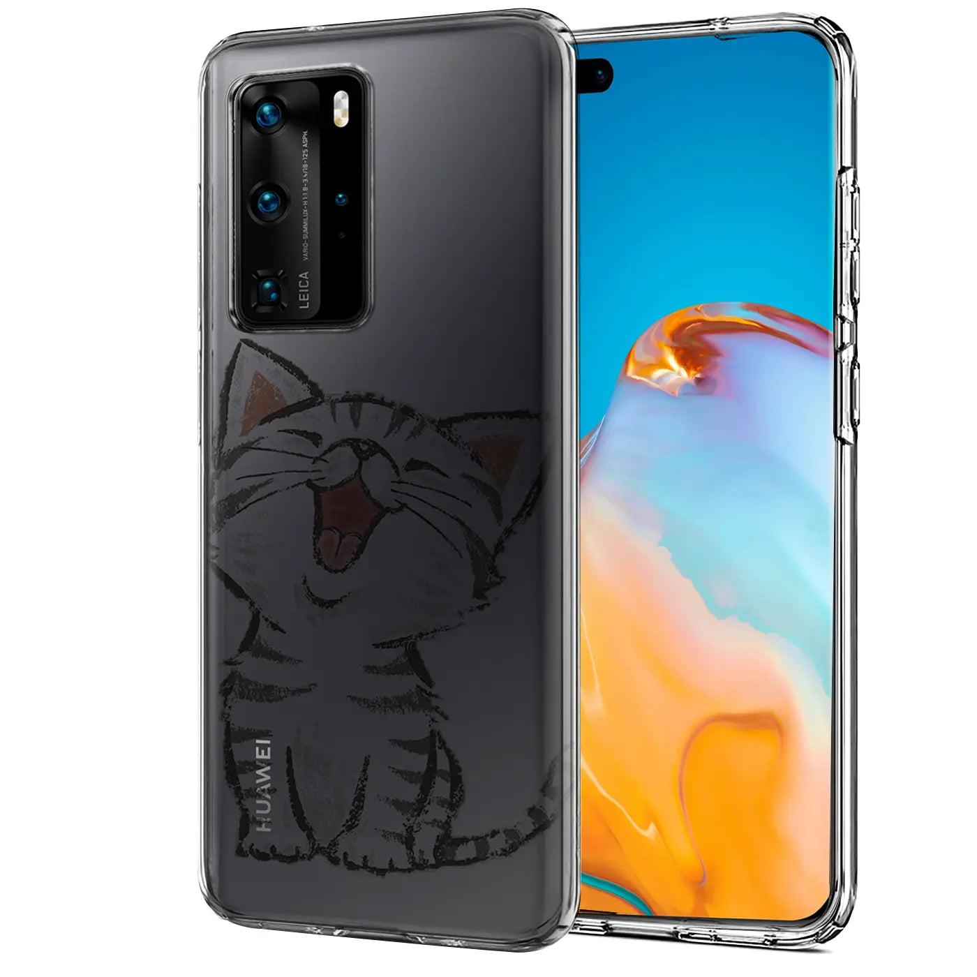 Transparente TPU-Hülle mit Katzenmotiv für Huawei P40 Pro, von vorne/seitlich