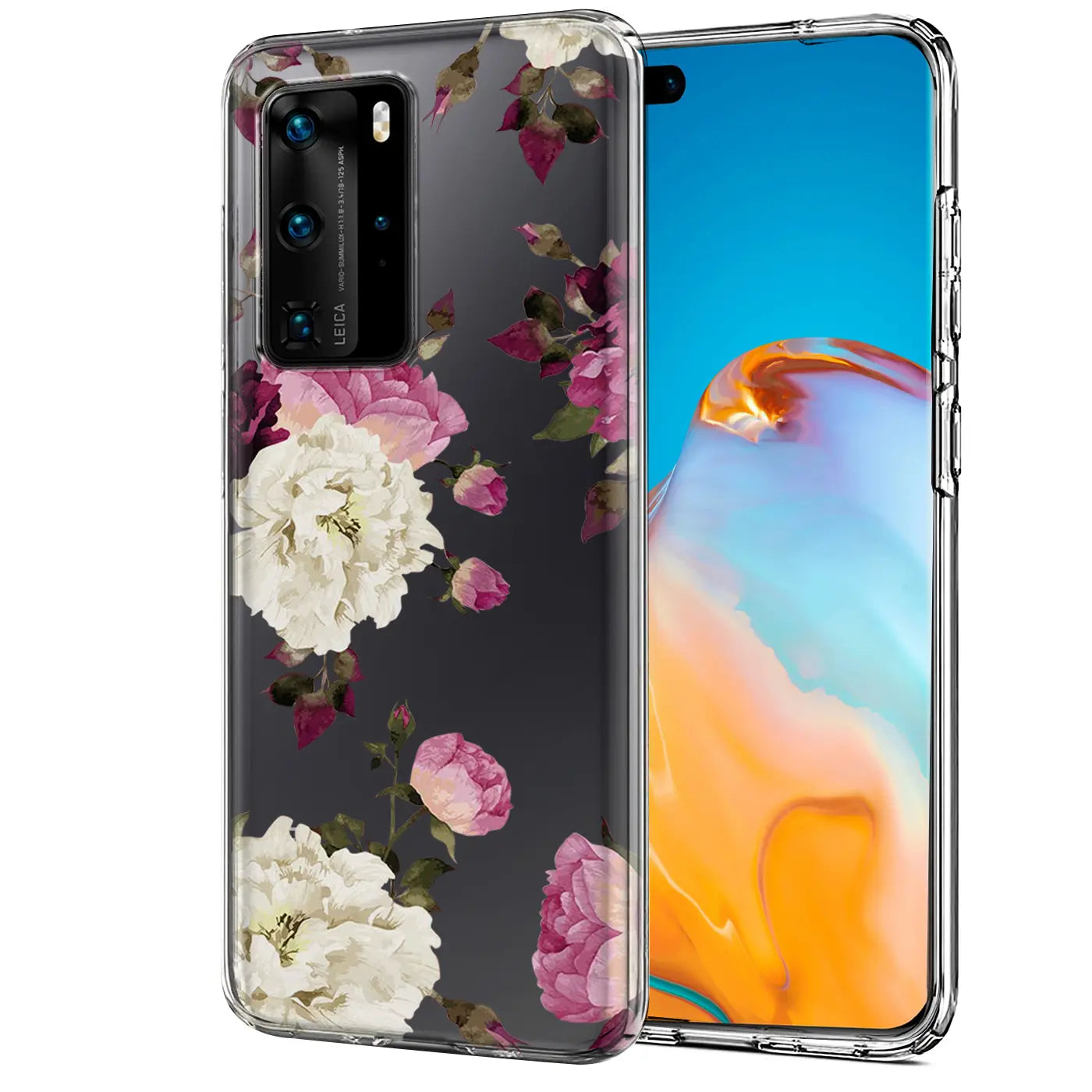 Transparente TPU-Hülle mit Blumenmotiv für Huawei P40 Pro, von vorne/seitlich