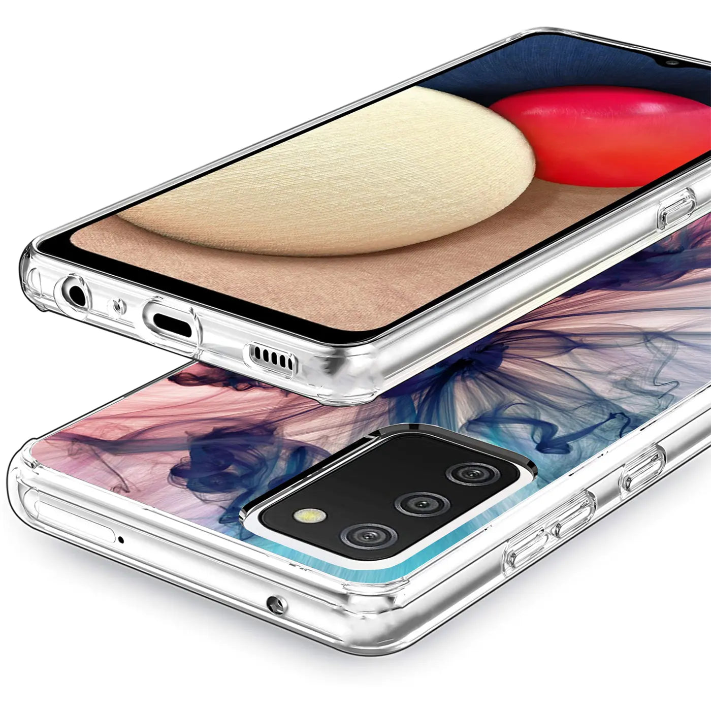 Samsung Galaxy A02S Hülle, transparentes TPU, Motivdruck, Nahaufnahme