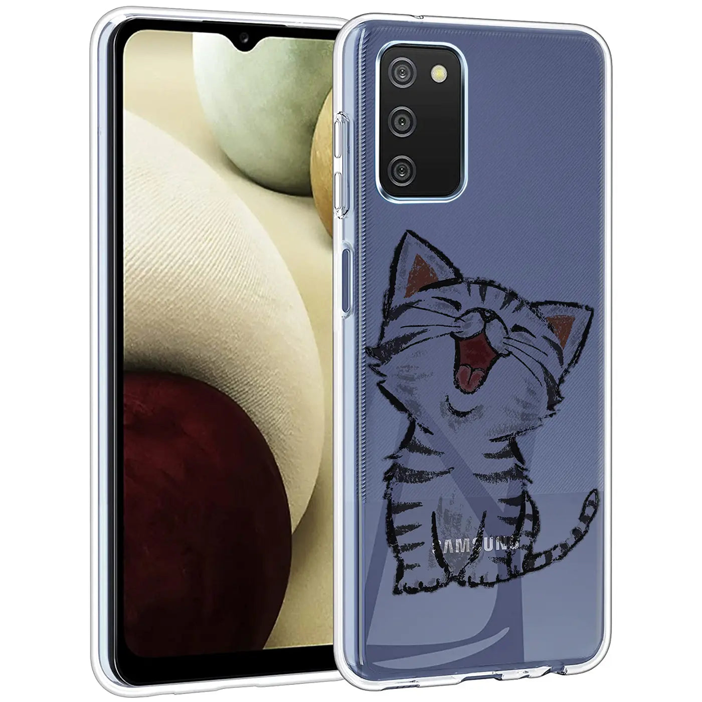 Samsung Galaxy A02S Hülle, transparentes TPU mit Katzenmotiv, von vorne