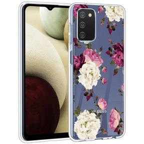 Samsung Galaxy A02S mit transparenter TPU-Hülle, Blumenmuster, von vorne