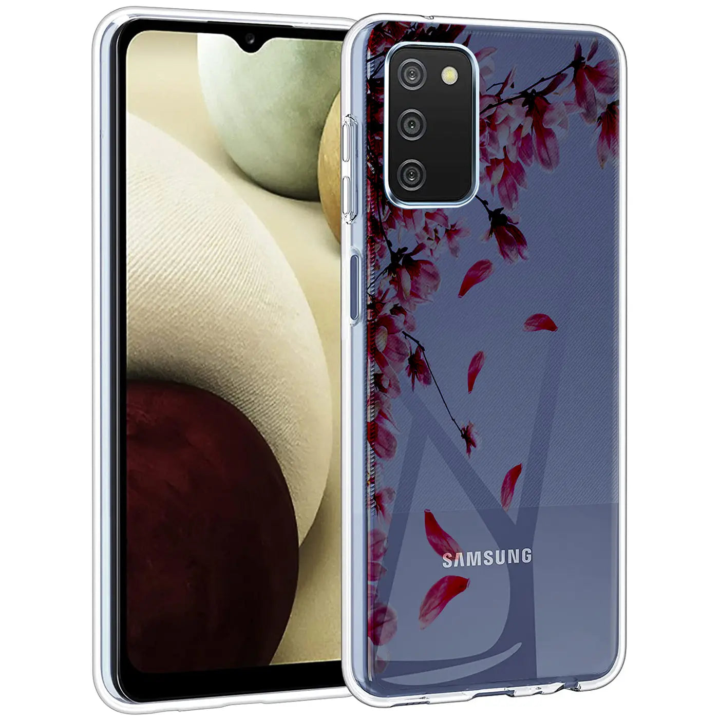 Samsung Galaxy A02S Hülle, transparentes TPU, Motiv Kirschblüten, von vorne