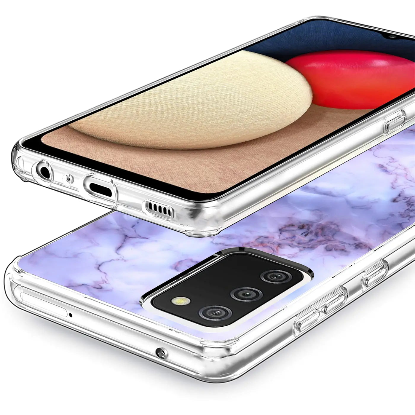 Samsung Galaxy A02S Hülle, lila Marmor-Muster, TPU, von oben