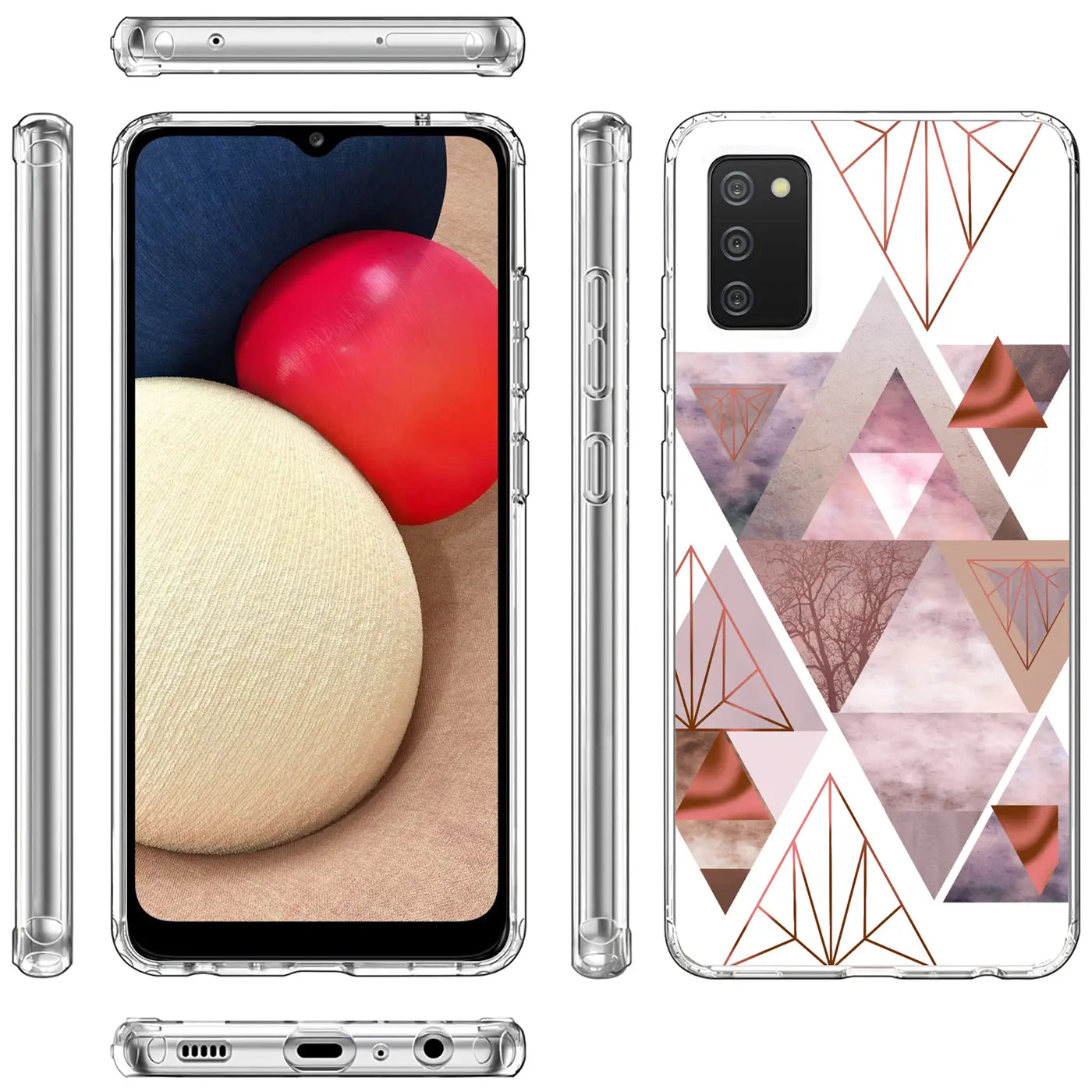 Samsung Galaxy A02S Hülle, transparentes TPU, geometrisches Muster, Rosa/Grau