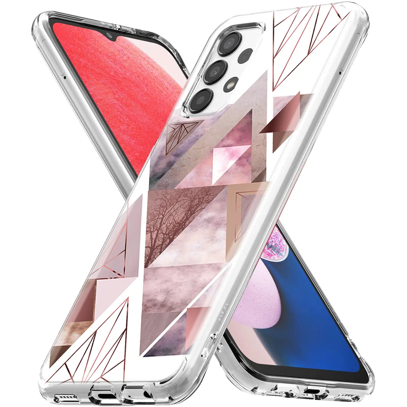 Samsung Galaxy A13 4G Hülle, TPU, geometrisches Muster, Rosa/Grau, Vorderansicht