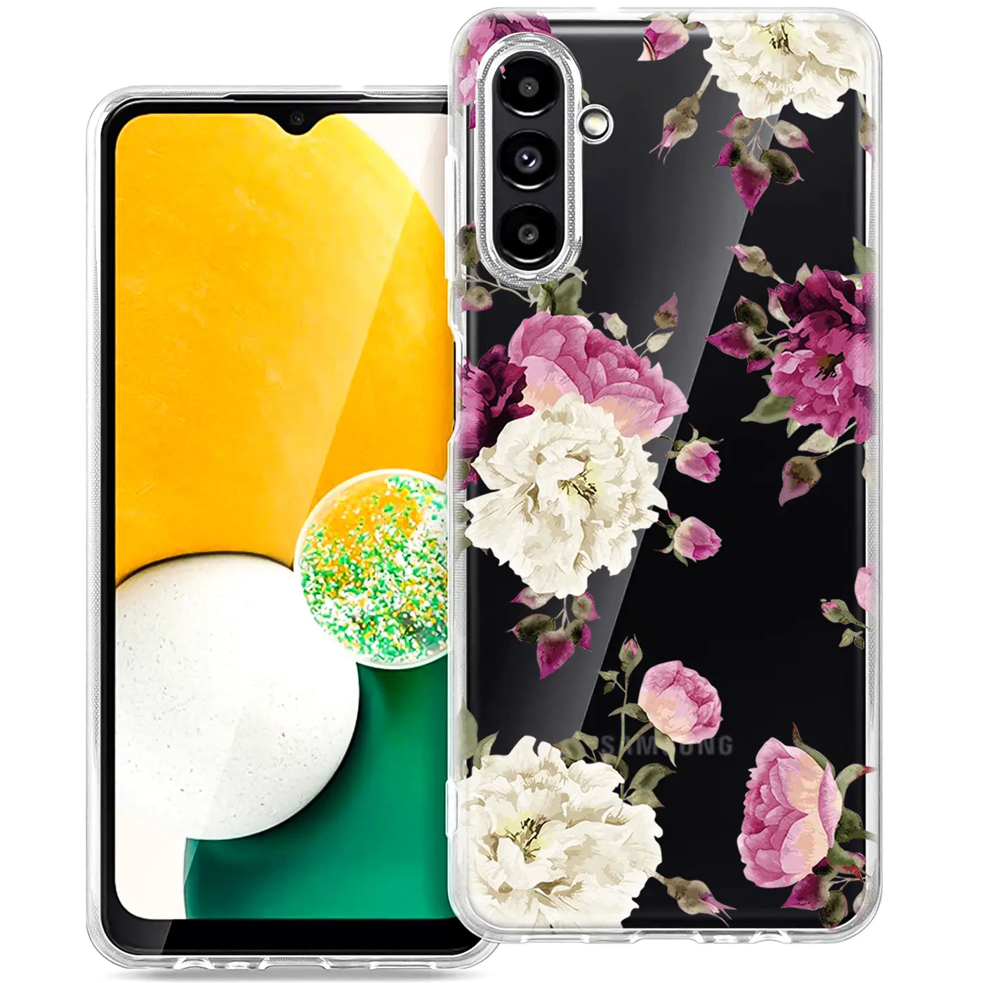Samsung Galaxy A13 5G/A04s Hülle, transparentes TPU mit Blumenmuster, von vorne
