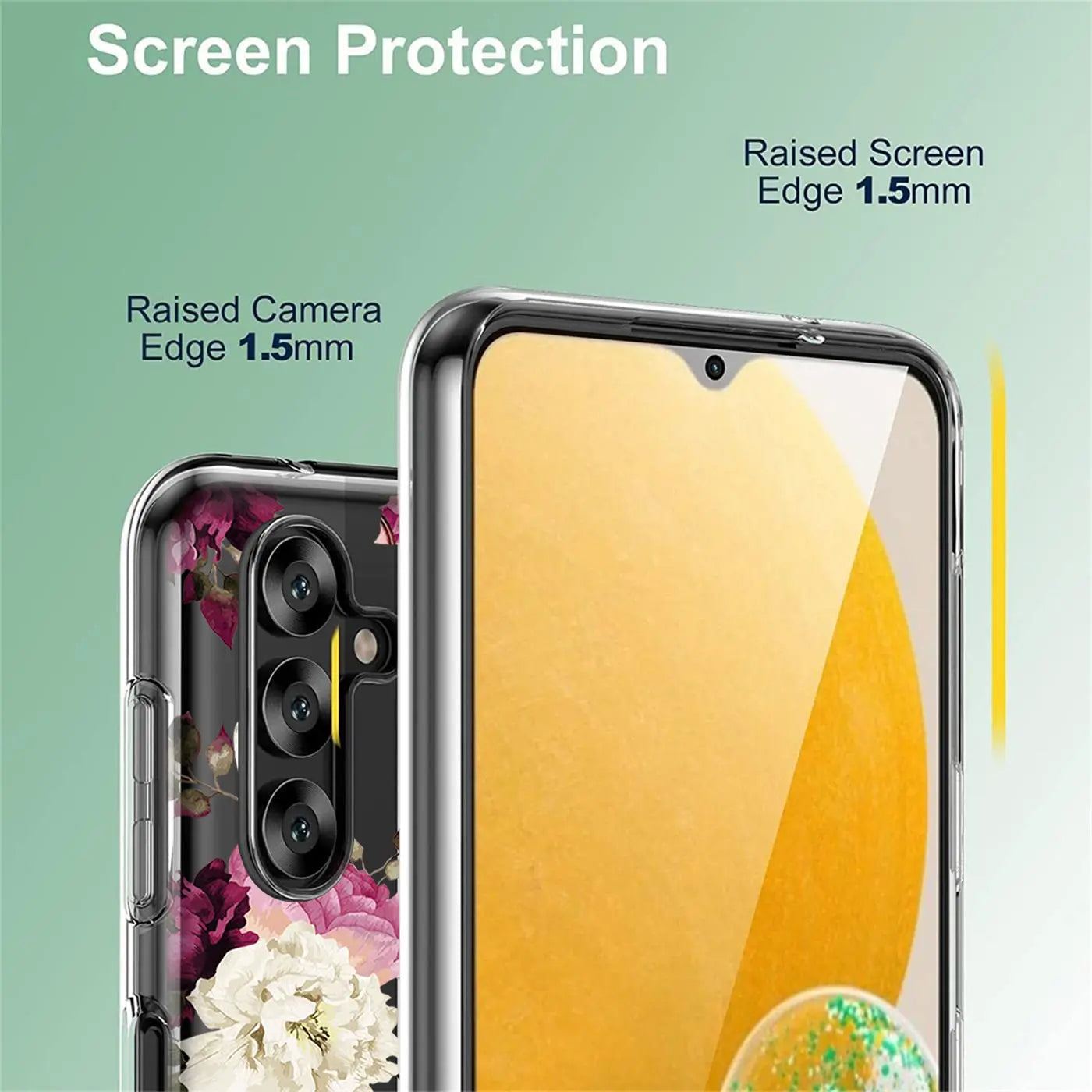 Transparente TPU-Hülle mit Blumenmuster für Samsung Galaxy A13 5G/A04s, Nahaufnahme.