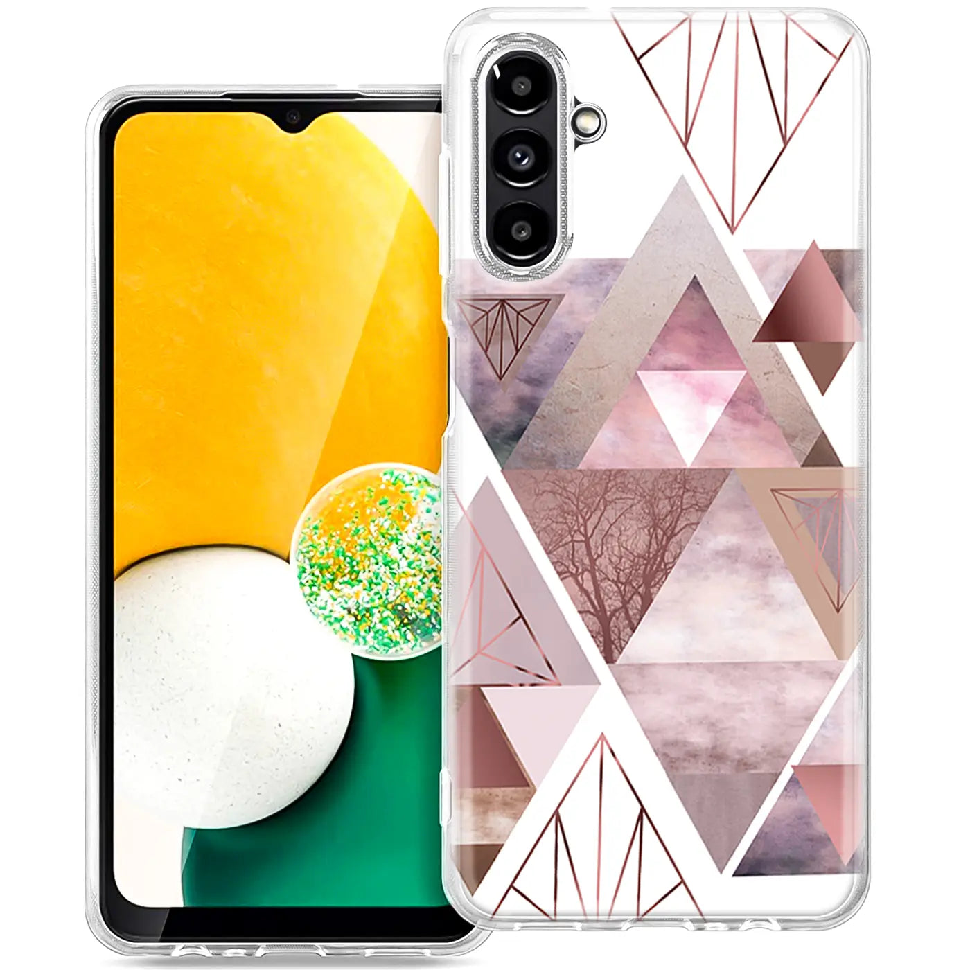 Samsung Galaxy A13 5G/A04s Hülle, transparentes TPU, geometrisches Muster, Rosa/Grau
