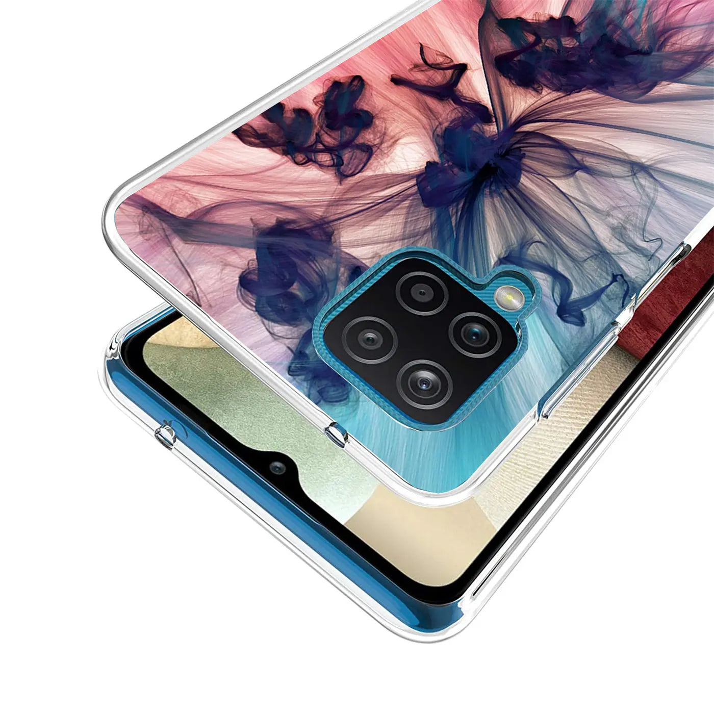 TPU Hülle mit Rauchmotiv in Blau/Rosa, Nahaufnahme, Samsung Galaxy A22 4G/M32/M22
