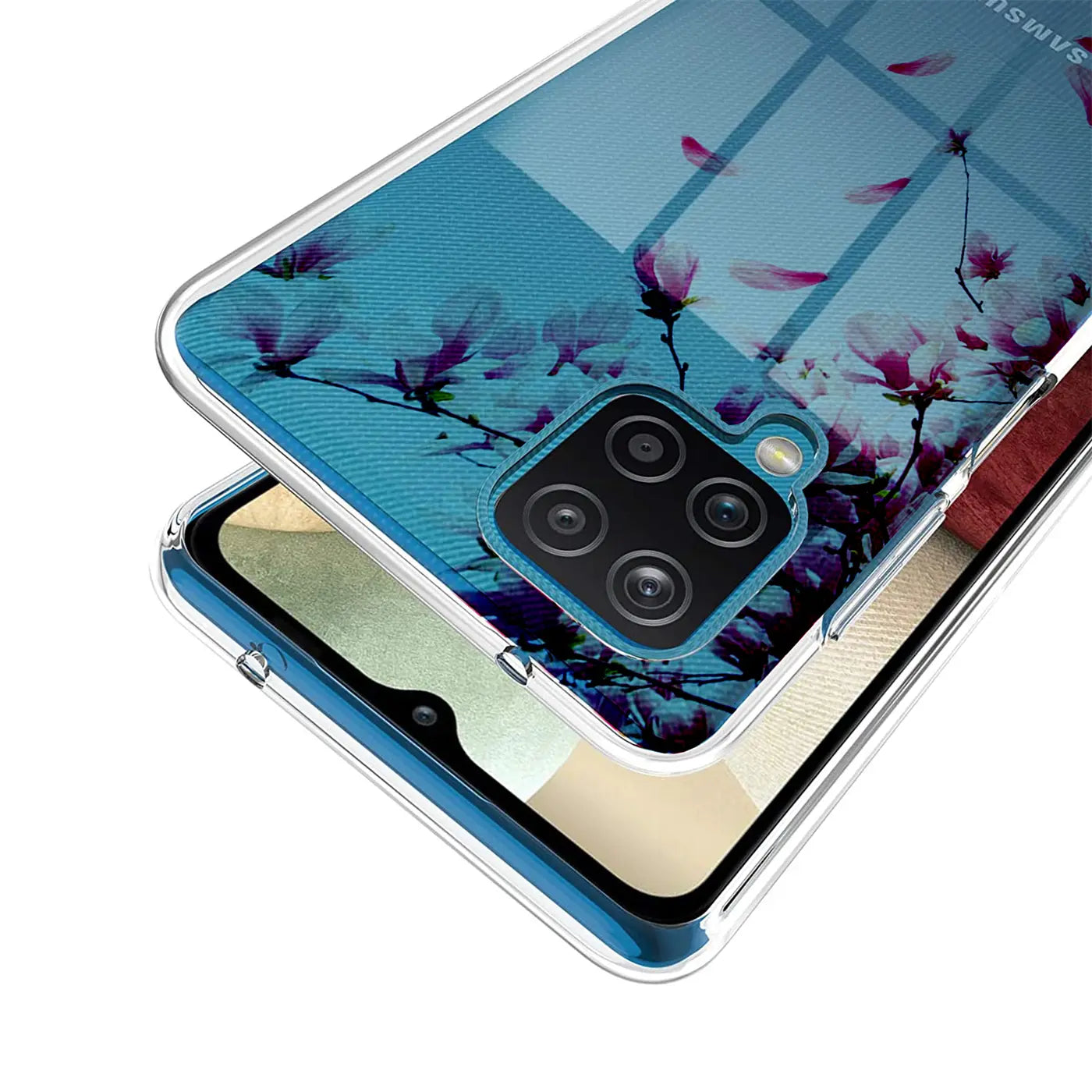 Samsung Handyhülle, TPU, Nahaufnahme, Blumenmuster, blau/pink
