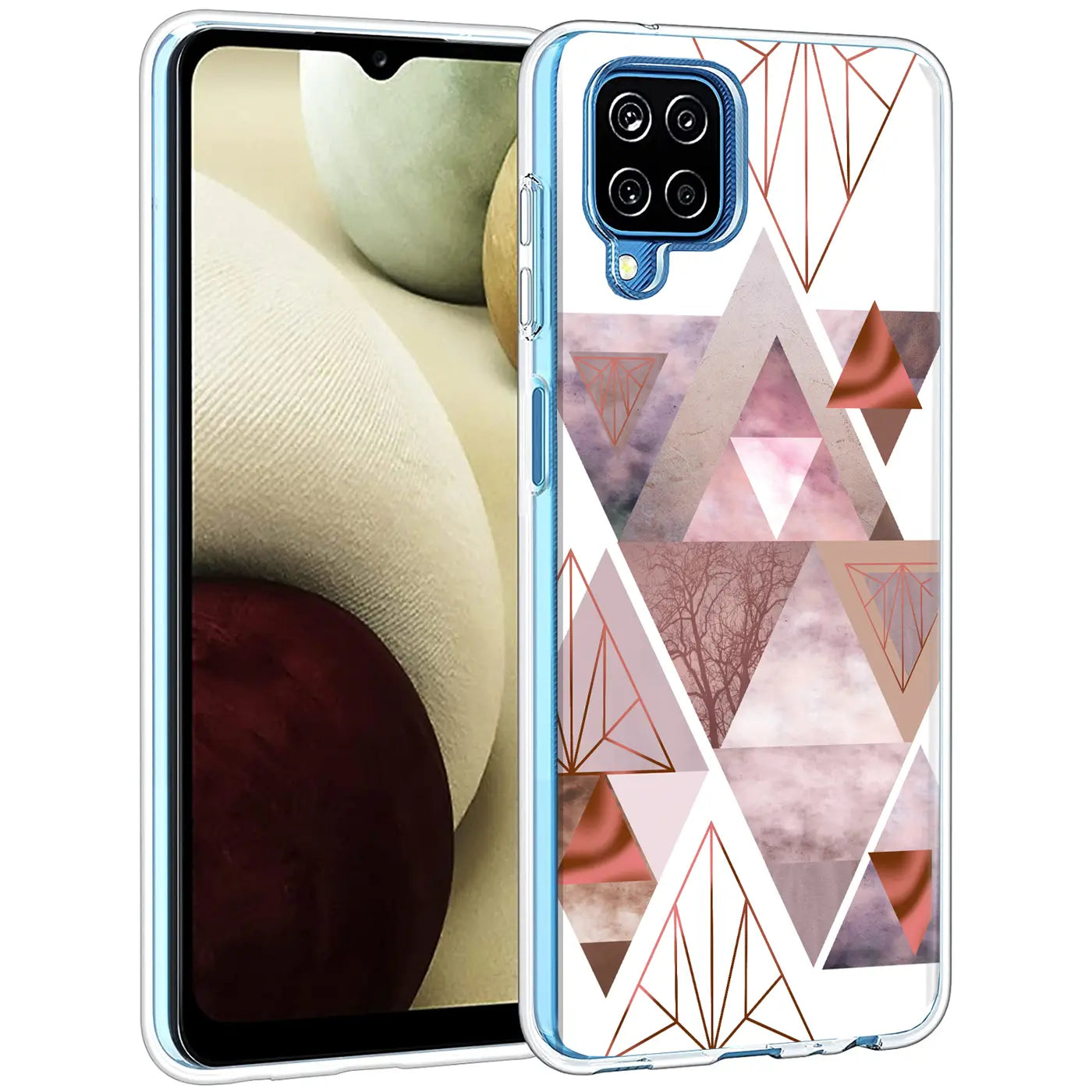 Samsung A22 4G/M32/M22 TPU Hülle, geometrisches Muster, rosa/kupfer, Vorderansicht