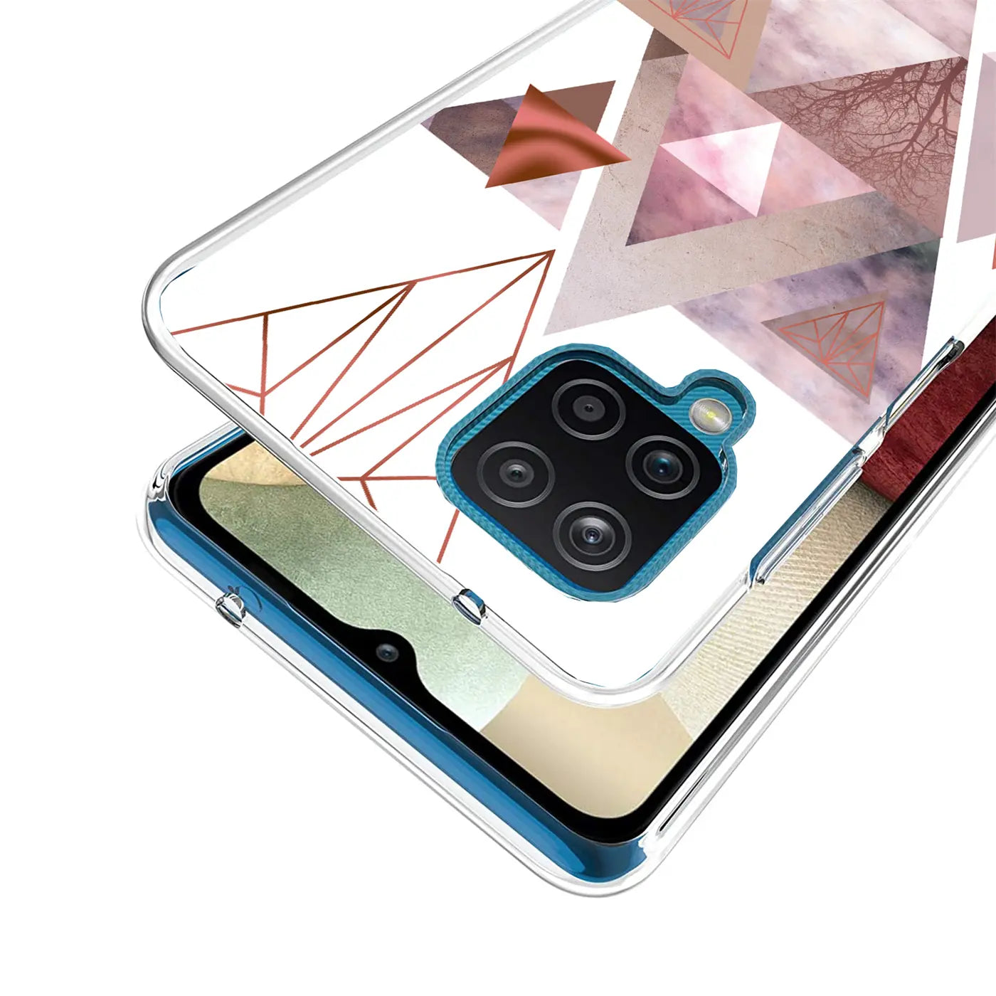 Transparente TPU-Hülle mit geometrischem Muster, Nahaufnahme, Samsung Galaxy A22 4G/M32/M22