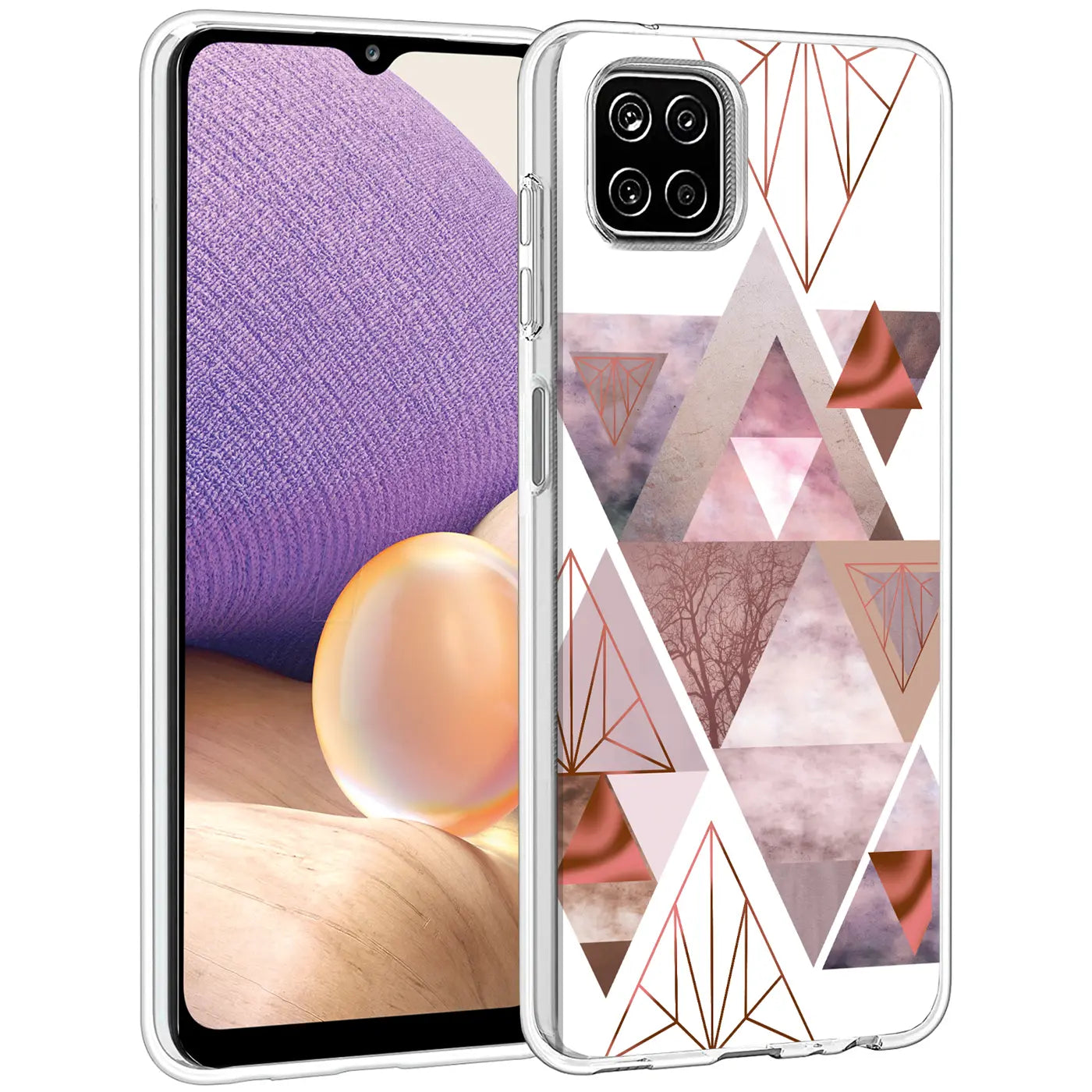 Samsung Galaxy A22 5G Hülle, transparentes TPU, geometrisches Muster, rosa/grau