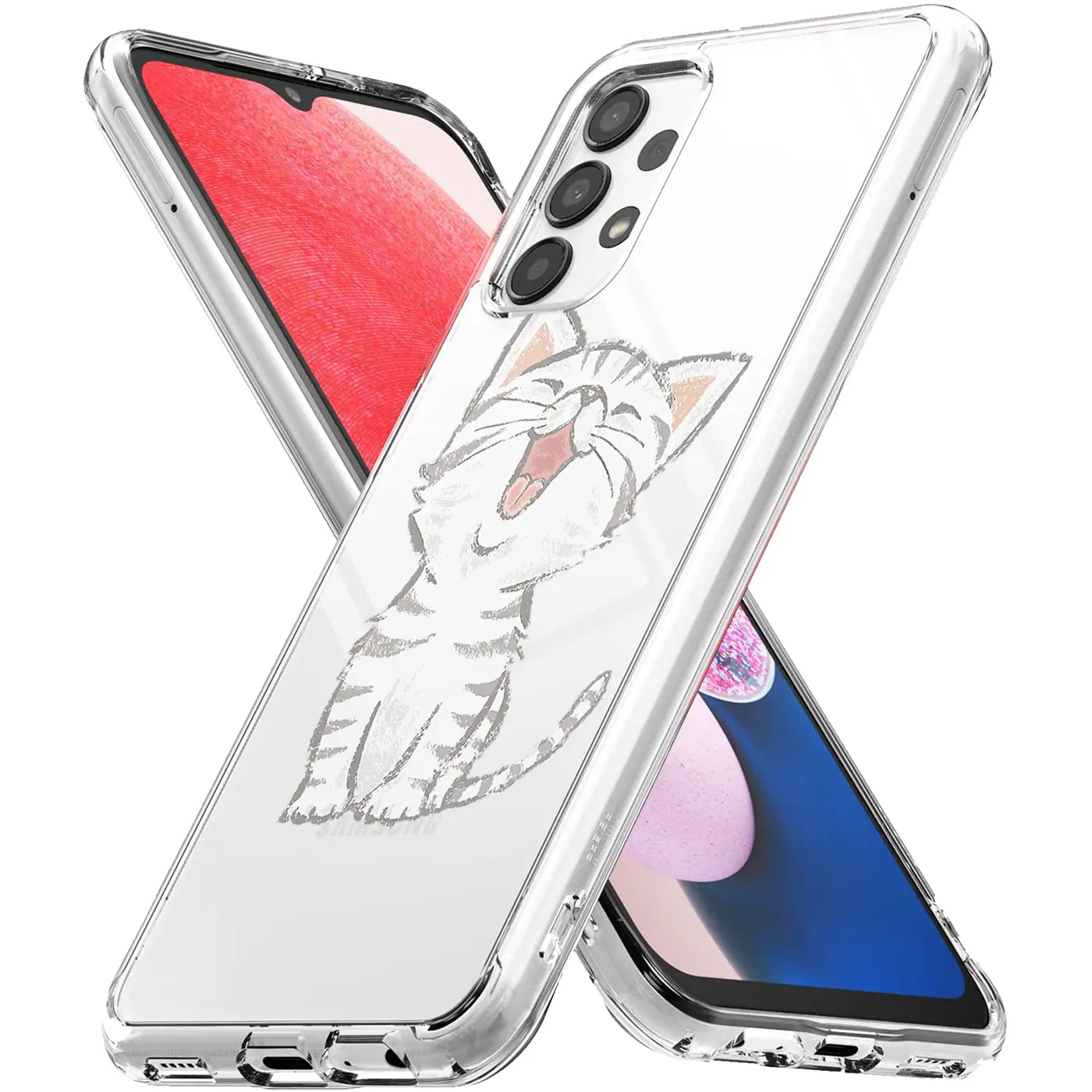 Transparente TPU-Hülle mit Katzenmotiv auf Samsung Galaxy A23 5G, von schräg unten
