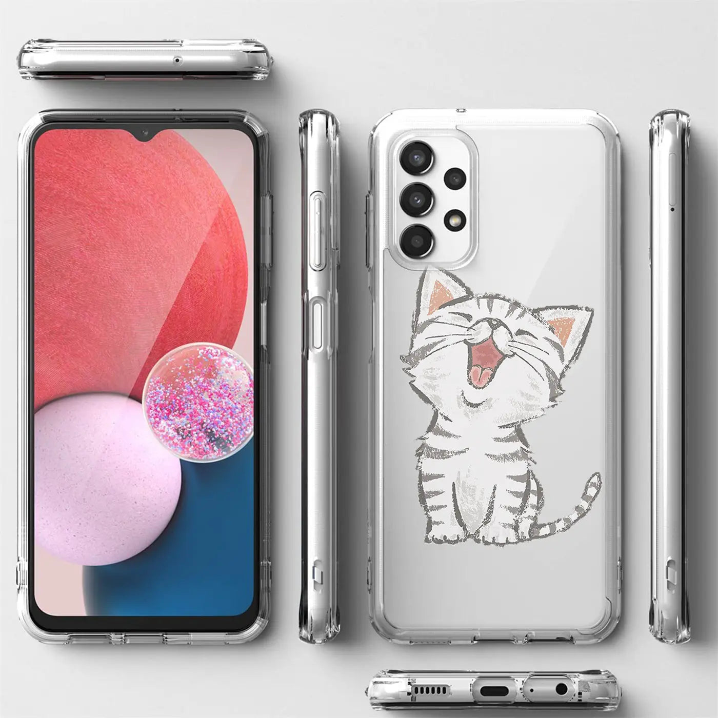 Transparente TPU-Hülle mit Katzenmotiv für Samsung Galaxy A23 5G, Vorder- und Rückansicht