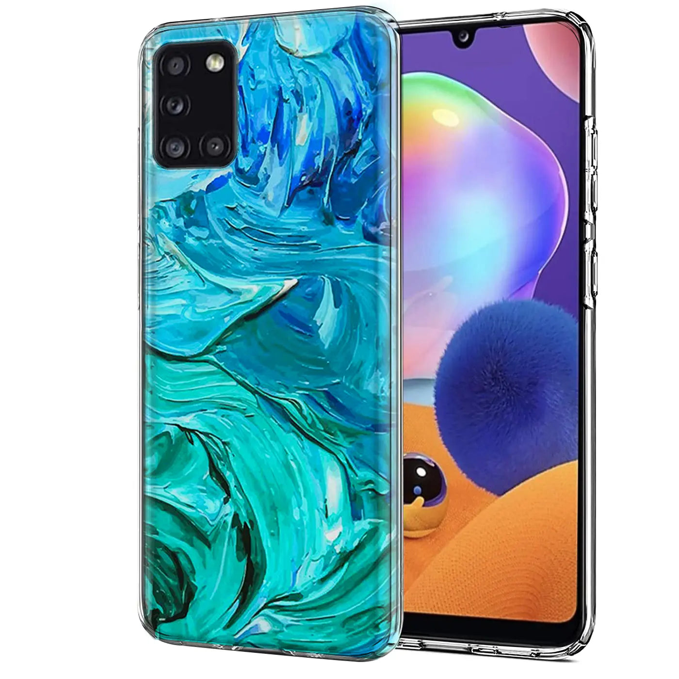 TPU Hülle mit blau-grünem Farbmuster auf Samsung Galaxy A31, Vorderansicht