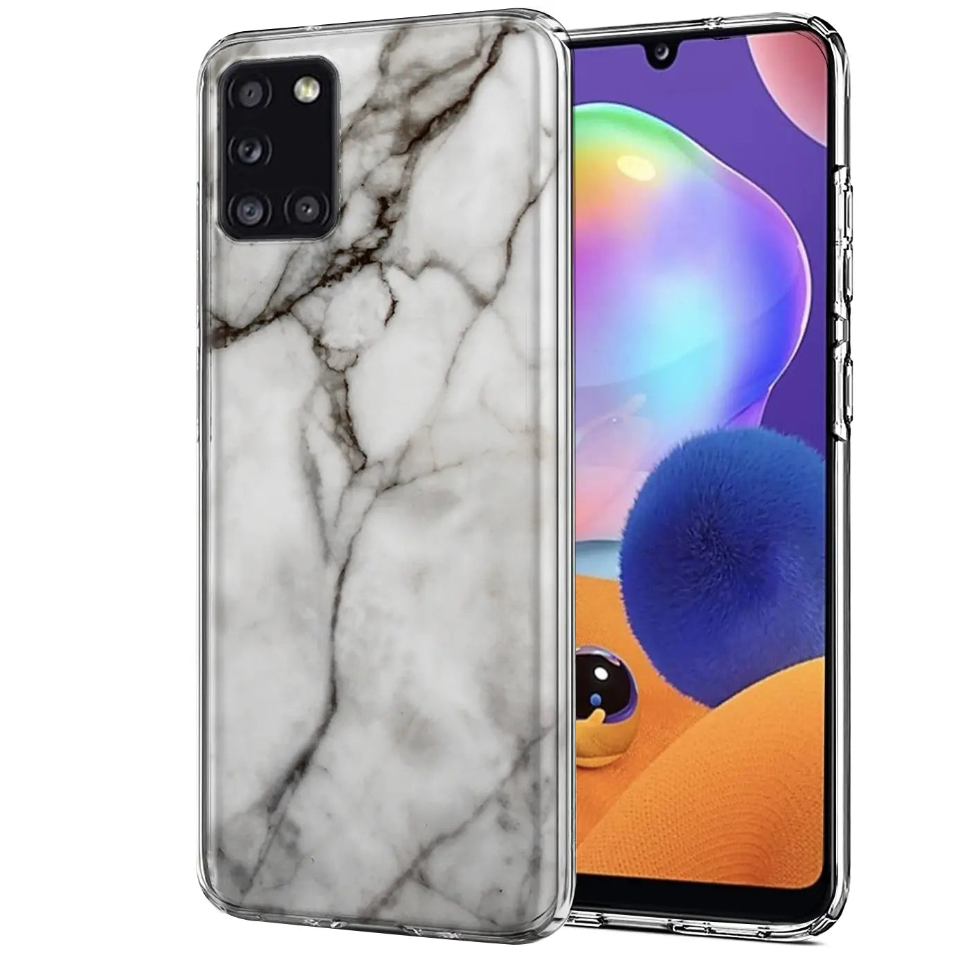 Samsung Galaxy A31 Hülle, Marmormuster, TPU, schräg von vorne