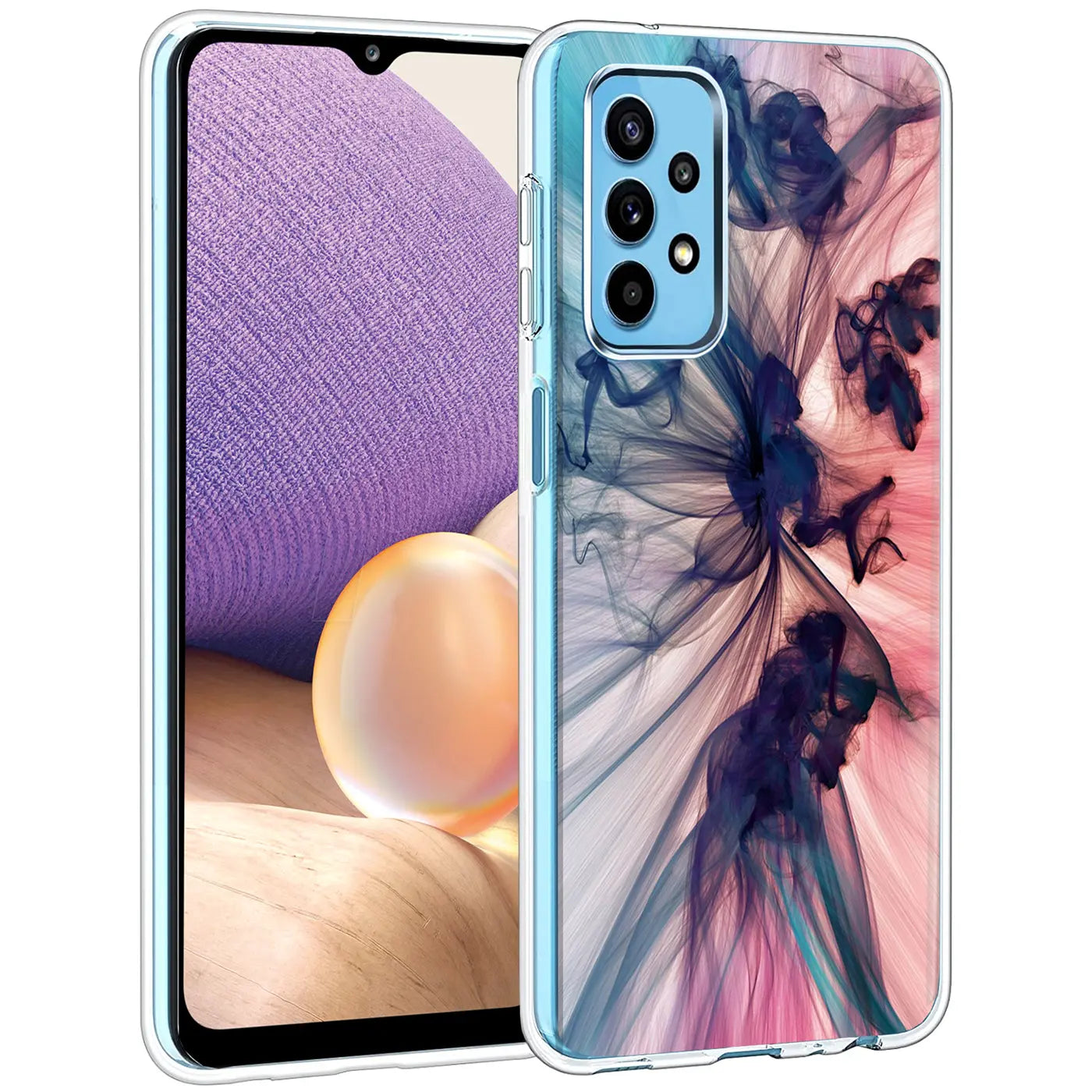 Samsung Galaxy A32 5G Hülle aus TPU mit abstraktem Motiv, Vorder- und Rückansicht.