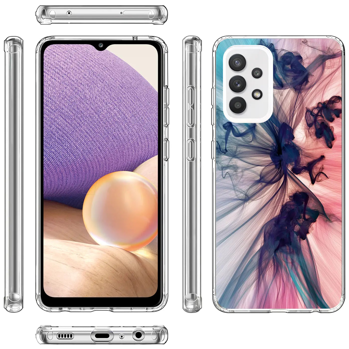 TPU-Hülle für Samsung Galaxy A32 5G, Motivdruck, verschiedene Ansichten.