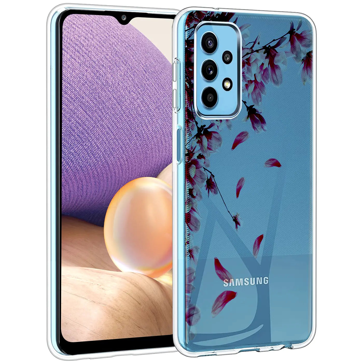 Samsung Galaxy A32 5G Hülle, transparentes TPU, Motiv Kirschblüte, Vorderansicht