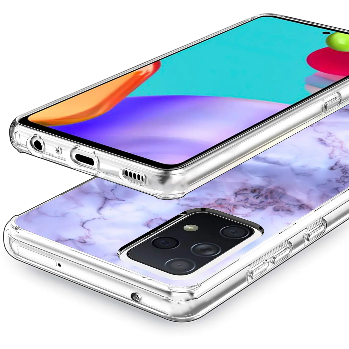 Samsung Galaxy A32 5G Hülle, transparentes TPU mit Marmormuster, von schräg oben