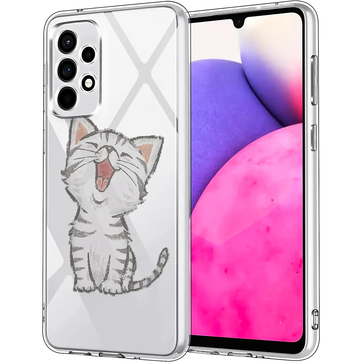 Transparente TPU-Hülle mit Katzenmotiv für Samsung Galaxy A33 5G, von vorne, Nahaufnahme