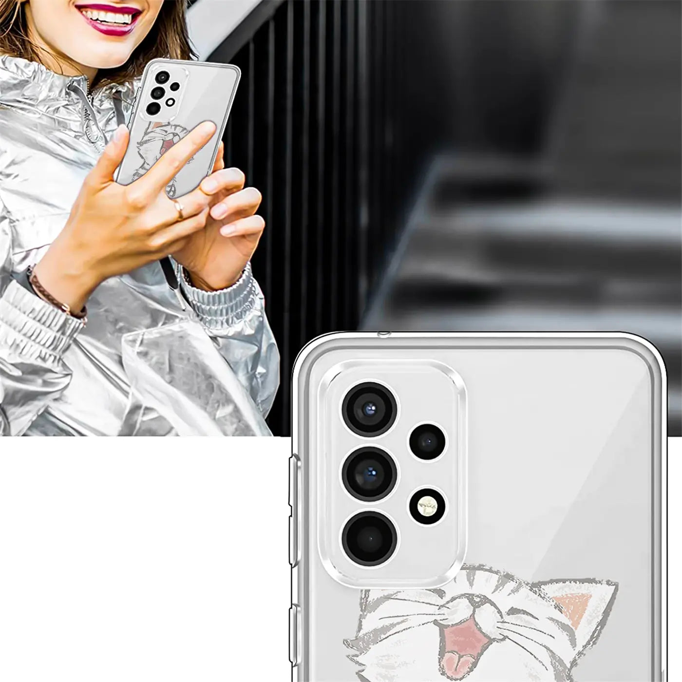 Samsung Galaxy A33 5G Hülle, transparentes TPU, Katze Motiv, von hinten