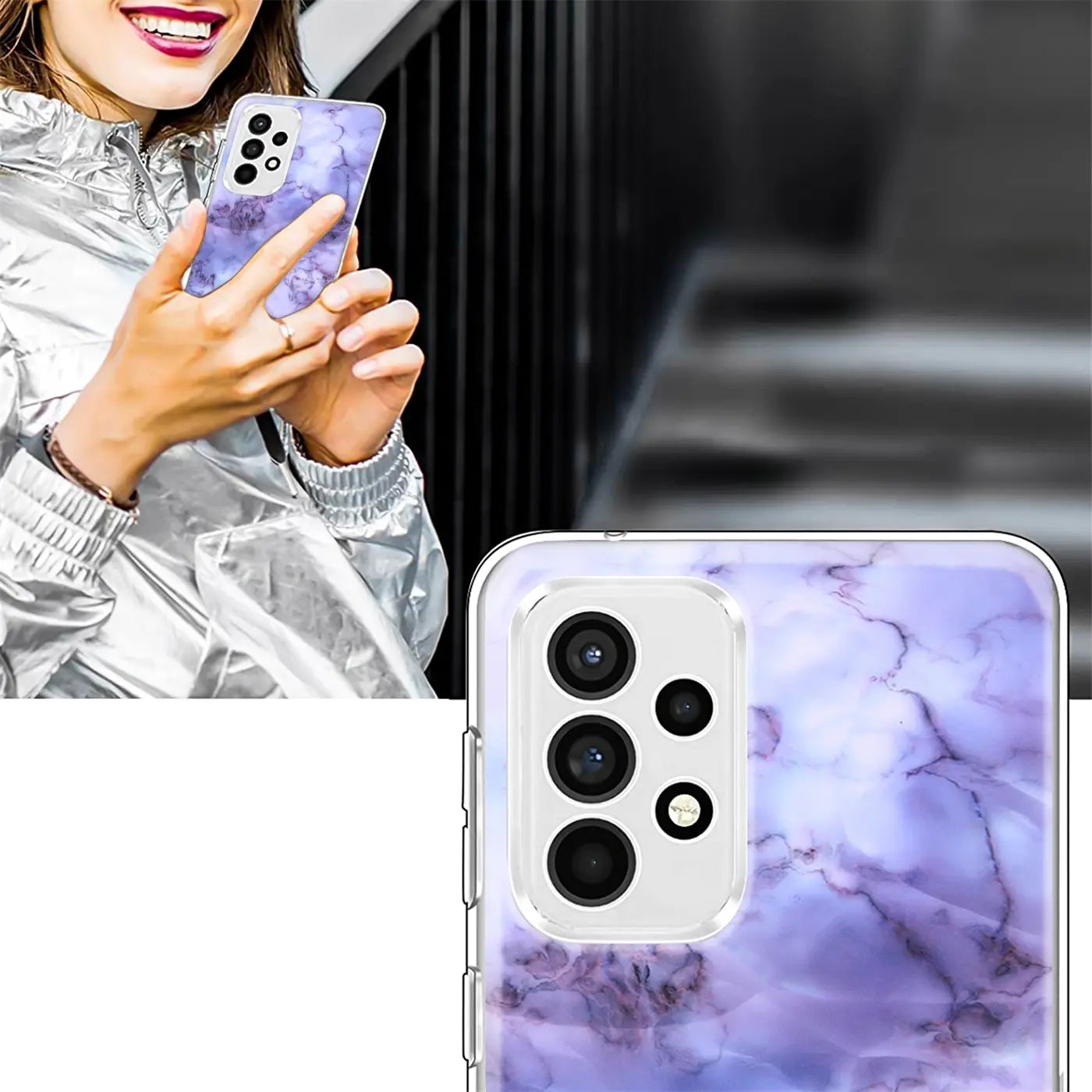 Samsung Galaxy A33 5G Hülle, lila Marmor-Muster, TPU, von vorne