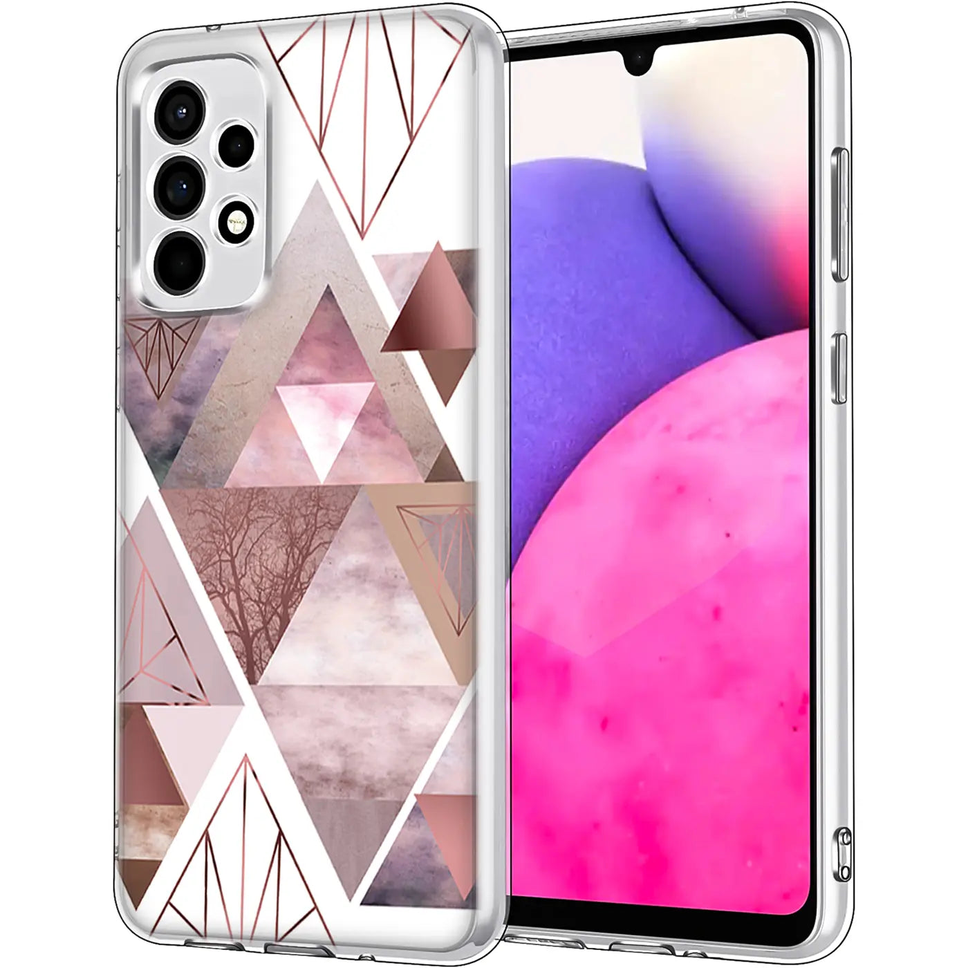 TPU Hülle mit geometrischem Motiv in Roségold und Rosa für Samsung Galaxy A33 5G.