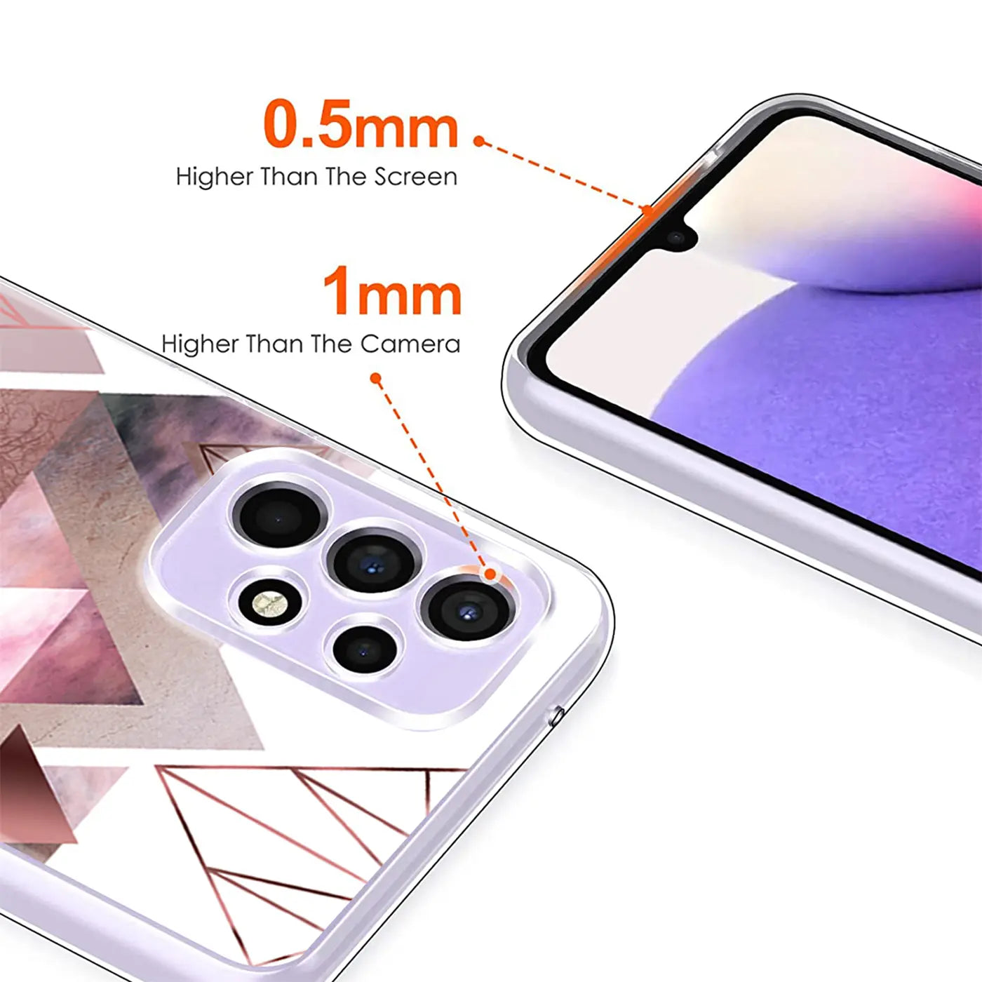 Samsung Galaxy A33 5G Hülle, transparentes TPU, geometrisches Muster, Nahaufnahme Rückseite/Vorderseite
