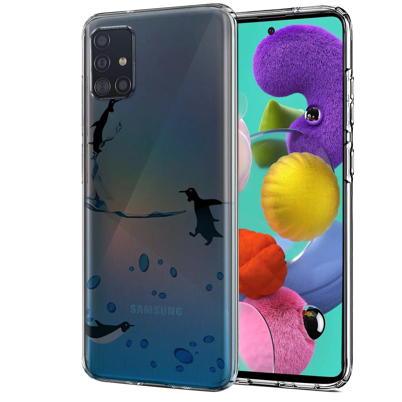 Transparente TPU-Hülle mit Pinguin-Motiv für Samsung Galaxy A51, von vorne/seitlich