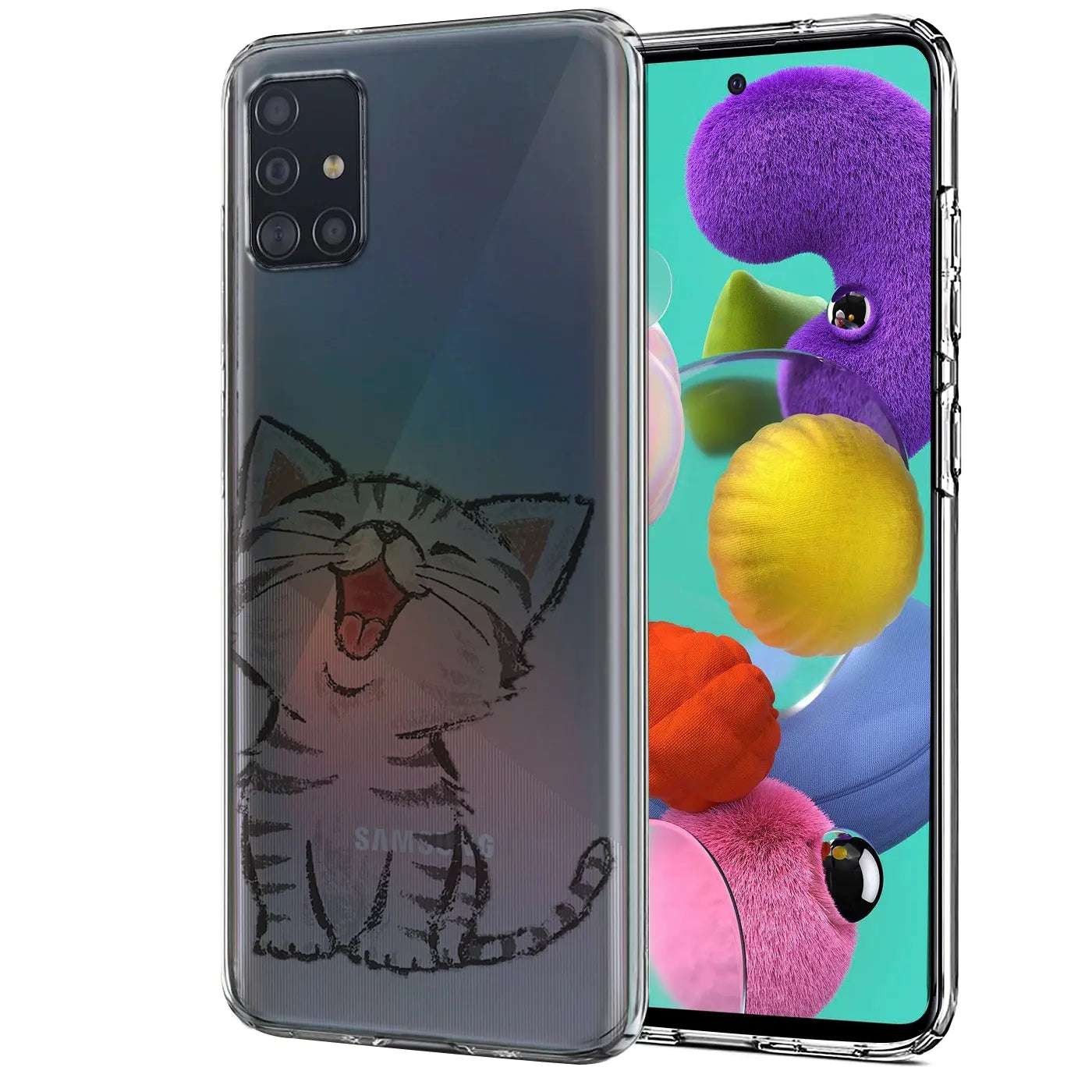 Transparente TPU-Hülle mit Katzenmotiv für Samsung Galaxy A51, Vorder- und Rückansicht